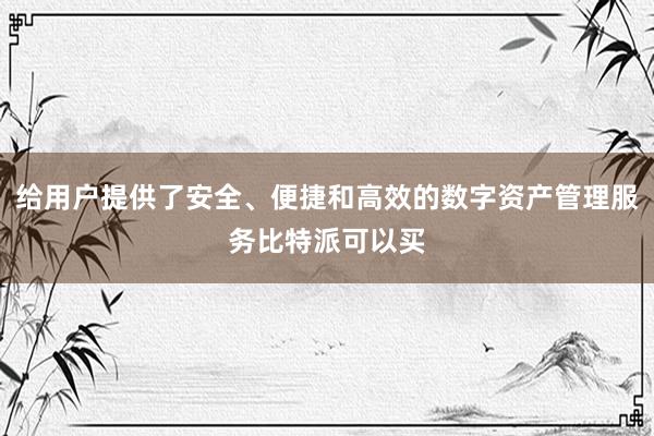 给用户提供了安全、便捷和高效的数字资产管理服务比特派可以买